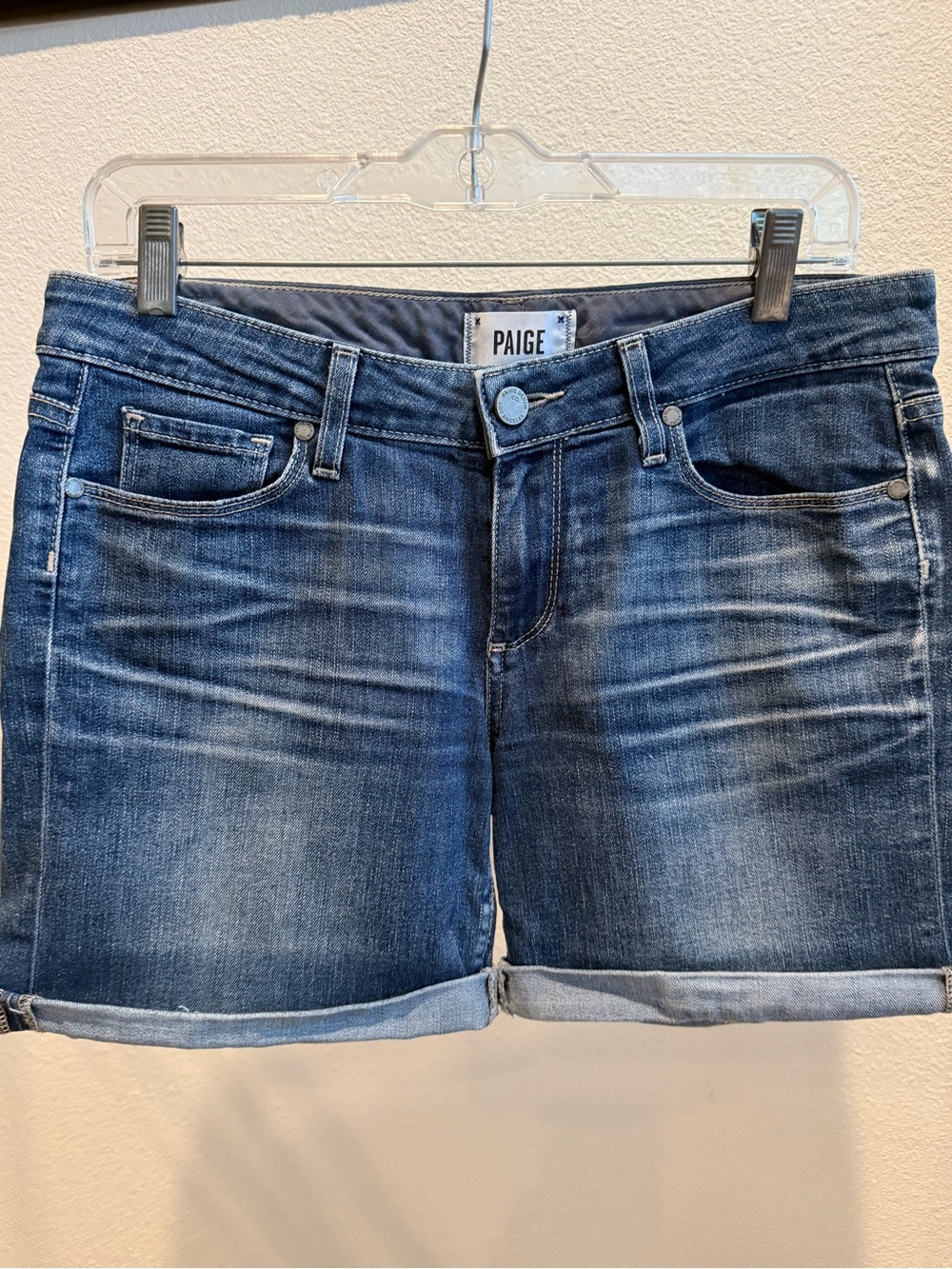 PAIGE Grant Dark Blue Cuffed Denim Shorts